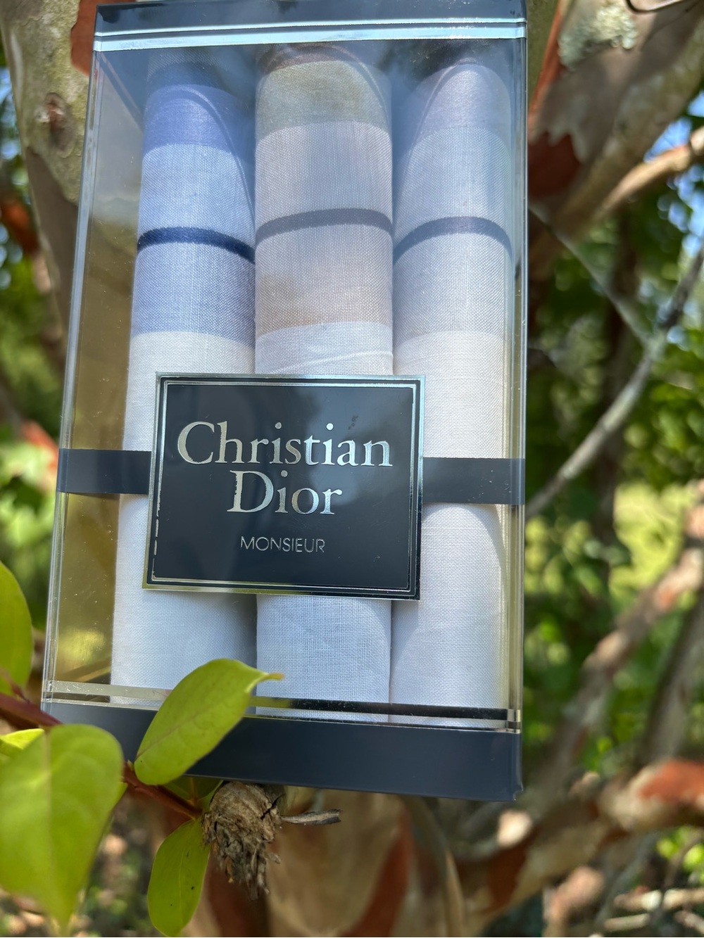 Dior Monsieur White & Blue Stripe Handkerchief Trio